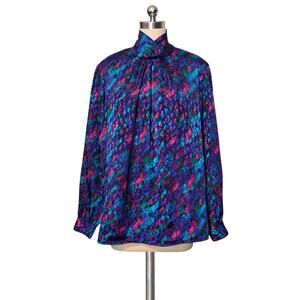 FITTING IMAGE Vintage 80's 90's Jewel Tone Satin Blouse Shirt Top 14